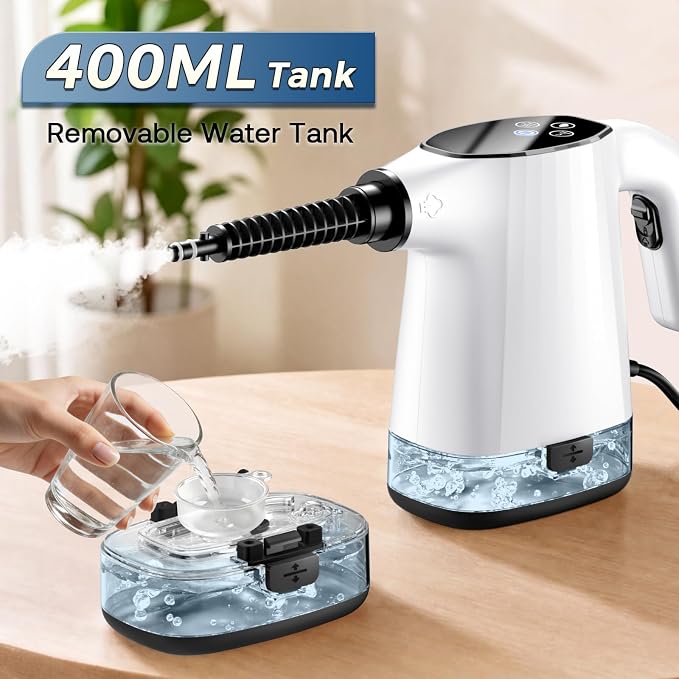 Handheld Steam Cleaner, Portable Steamer for Cleaning with 18PCS Accessories, 12s Fast Heating, Pressurized Steam Cleaner for Home, Kitchen, Bathroom, Car Detailing, Window, and Clothes, White