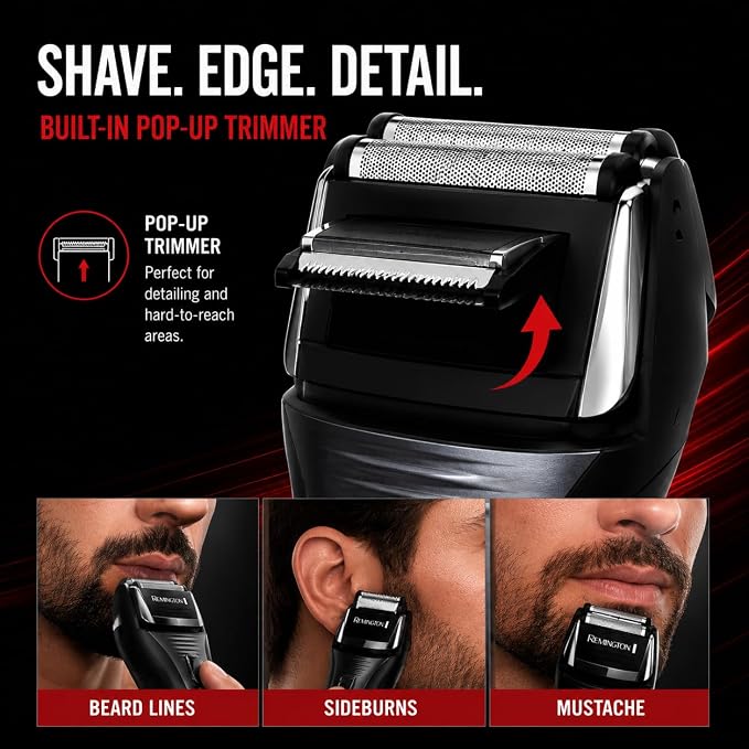 Remington F5 Power Series Foil Shaver, Electric Razor for Men, Cordless Rechargeable with Pop Up Trimmer, Pivot & FlexFoil Technology, Lightweight Handheld Design, Black