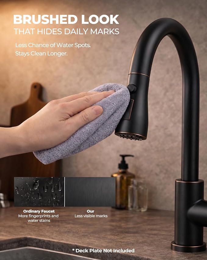 WEWE Kitchen Faucets with Pull Down Sprayer, Stainless Steel Single Handle 1 Hole for Family Kitchen Commercial Camper Laundry Rv Bar, Oil Rubbed Bronze