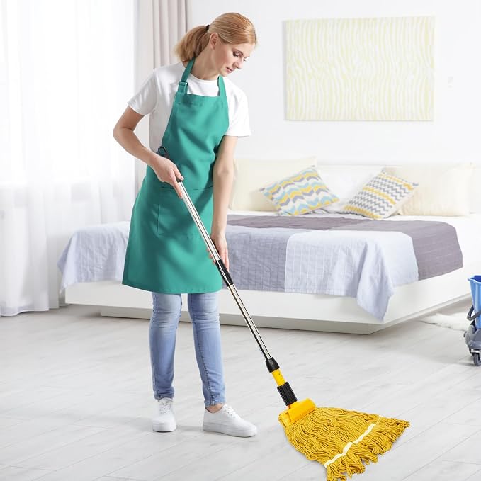 Thyle 6 Pack Stainless Steel Commercial Mop Handle for Floor Cleaning, 3 Section Replaceable Mop Stick Replacement with Jaw Clamp, Heavy Duty Replacement Pole for Home Garage Office, 55 Inch