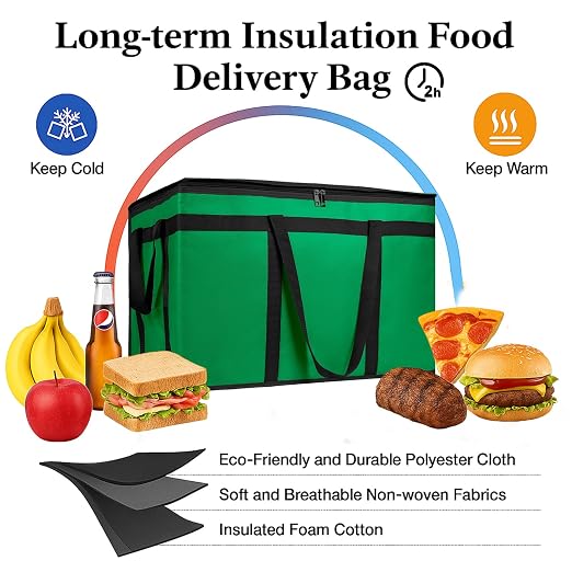 Bodaon 3-Pack Insulated Food Delivery Bag, XXXL Pizza Cooler Bags, Rideshare Delivery Bag, Thermal Cold/Hot Styrofoam Carrier for Catering/Shopping/Travel/Car, Warmer/Frozen