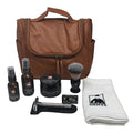 GENTS Men’s Shaving Kit with Faux Leather Travel Bag – Safety Razor, Shaving Brush, Sandalwood Shaving Cream, Pre & After Shave Oils, DE Refill Blades & Towel (Shaving Kit with Travel Bag, 9 Pieces)