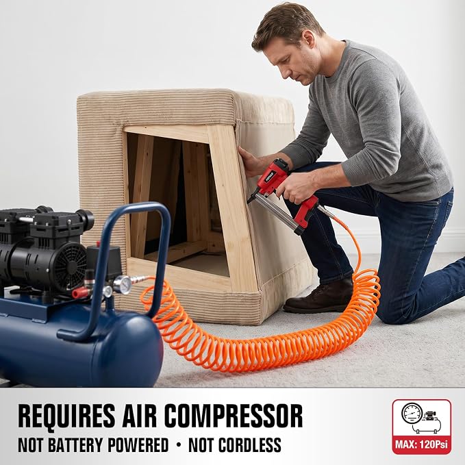 POPULO Pneumatic Staple Gun, Air Staple Gun with 3000 Staples and Safety Glasses, T50 Stapler for Upholstery, Woodworking, DIY, or Material Repair (Air Compressor Not Included)
