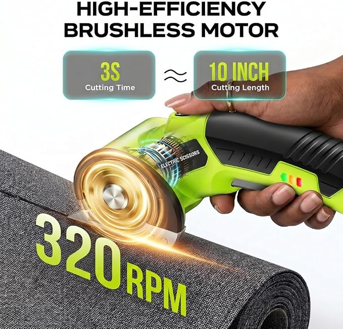 Cordless Electric Scissors, 60W Power Box Cutter for Cardboard, 2000mAh Battery Cutting Tool with 2 Blades, Ergonomic Fabric & Carpet Scissors for Crafts, Recycling & Home Projects