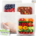 100% Silicone Gallon Storage Bags, Extra Large Reusable 1 Gallon Silicone Storage Bags Stand-Up Zip-Lock Leakproof for Bulk Food & Large Portions, Freezer Microwave Sous Vide Dishwasher Safe, 4 Pack