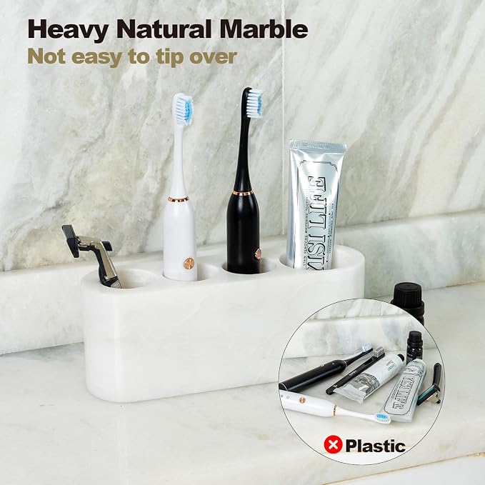 BCS Toothbrush Holder for Bathrooms, 4 Slots Marble Toothbrush and Toothpaste Holder Stand Bathroom Organizer Countertop for Electric Toothbrush, Floss, Razor, Comb - Karibib Ice