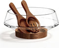 SoulThink® Golden Ratio Extra Large Crystal Glass Salad Bowl Set - Hosting Essentials Salad Serving Bowl with Acacia Wooden Salad Servers and Base, Dinner Party Must Haves for All Occasions