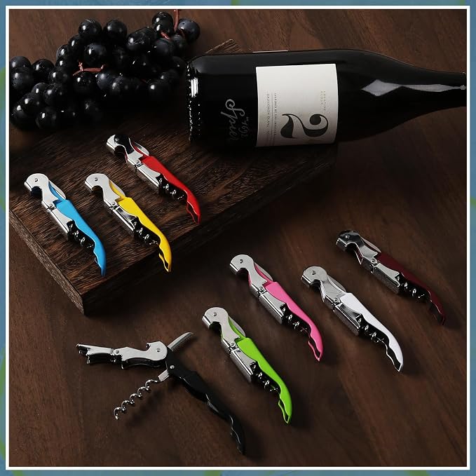 24 Pack Colorful Corkscrew Wine Openers Upgraded Heavy Duty Stainless Steel Wine Opener Bulk Double Hinged Wine Key for Serves Waiters Bartenders Party Wine Opener Favor (Colorful)