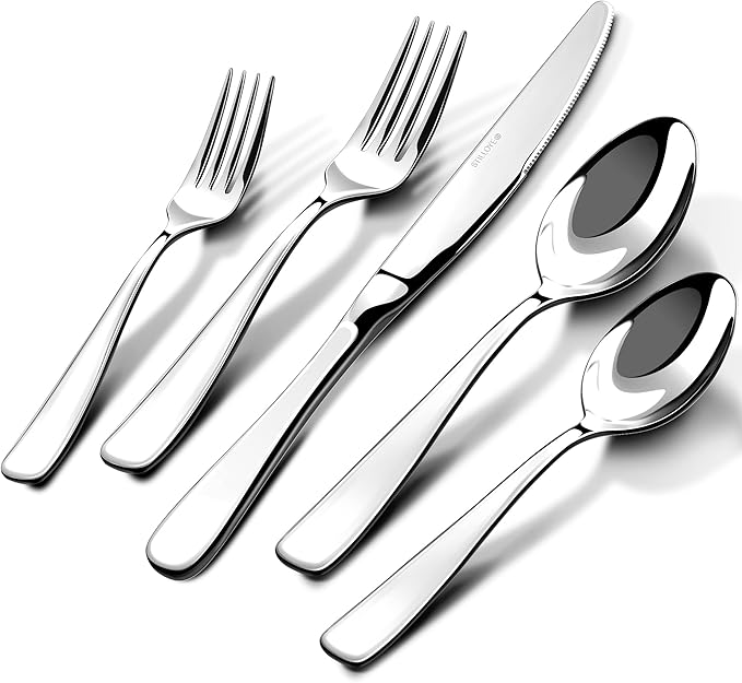 Silverware Set for 6, 30 Piece 18/10 Stainless Steel Flatware Utensils Cutlery Set, Mirror Polished knives Forks and Spoons Silverware Sets,Dishwasher Safe for Dinner Home Kitchen,Wedding Party