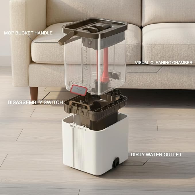 Mop and Bucket Set, Clean Water Separation Floor Dust Flat Mop | Includes 4 microfiber pads for cleaning hardwood, tile, marble and laminate floors. Features a visual clean water tank