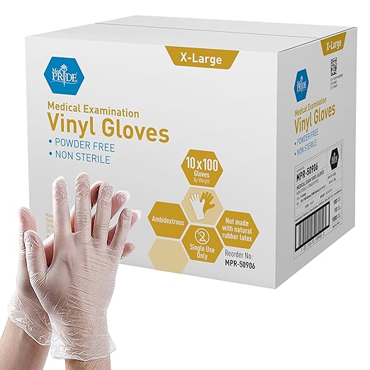 MED PRIDE Vinyl Exam Medical Gloves,Latex & Powder-Free,X-Large,1000-Count