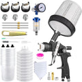 HVLP Air Spray Gun Kit Includes 10 Disposable 650ml Paint Cups with 1.4/1.7/2.0mm Nozzles. The Automotive Paint Spray Gun can be Used for Primer, Clear Topcoat Application(Black)
