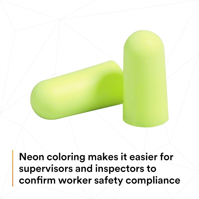3M Ear Plugs, E-A-Rsoft Yellow Neons 315-1250, 200 Pair of Disposable Earplugs, Pairs Individually Wrapped, Regular Size, Uncorded, 33 NRR, Tapered Cylinder Shape, Slow Recovery Foam (Pack of 10)