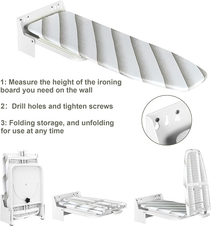 uyoyous Wall Mounted Ironing 37.4x11.8 in Adjustable Foldable Iron Board | Compact Folding Wall Mount Space-Saving 180° Swivel Ironing Boards with Heat Resistant Cover for Home Laundry Room