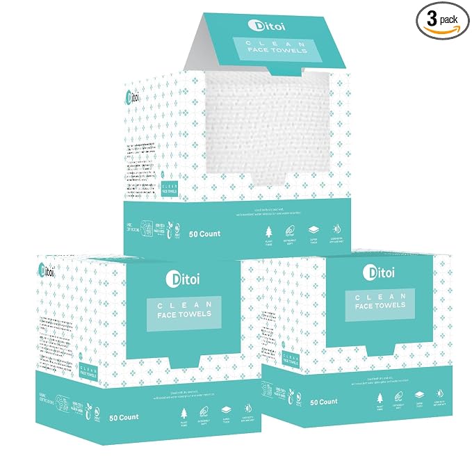 Ditoi Face Towels XXL, Ultra‑Soft Disposable Facial Towels | 10"×12" Thick Face Cloths for All Skin Types, Lint-free Dry Wipes for Skincare, Makeup Removal and Cleansing,150 Count