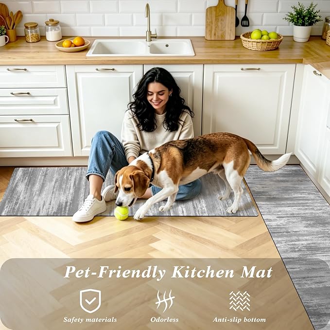XLHOMO Kitchen Rugs Sets of 3, Non Slip Washable Kitchen Mats for Floor, Cushioned Anti-Fatigue Comfort Kitchen Mat, Rubber Backing Abstract Kitchen Floor Mat for Laundry, Desk, Sink, Office