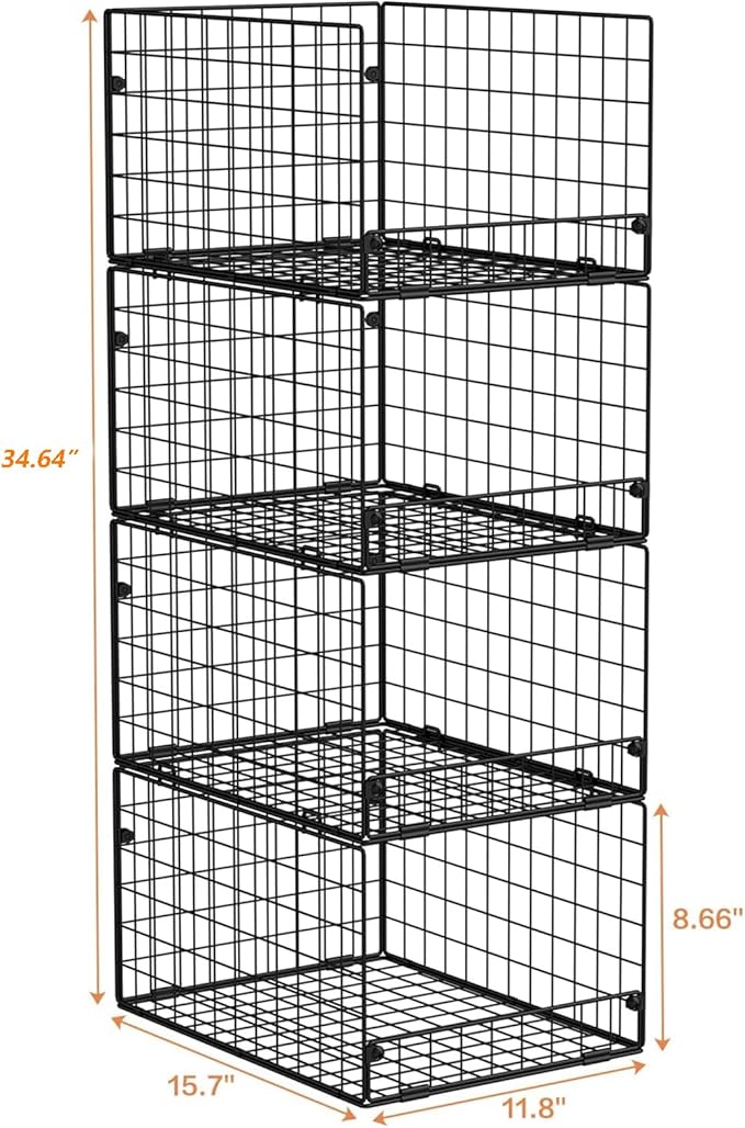 4-Tier Stackable Closet Organizers and Storage Shelves, Foldable Closet Shelf Organizer System, Stackable Storage Bins Drawers for Closet Organizer System, Black(Patent 30022416, 15.7"x11.8"x34.64")