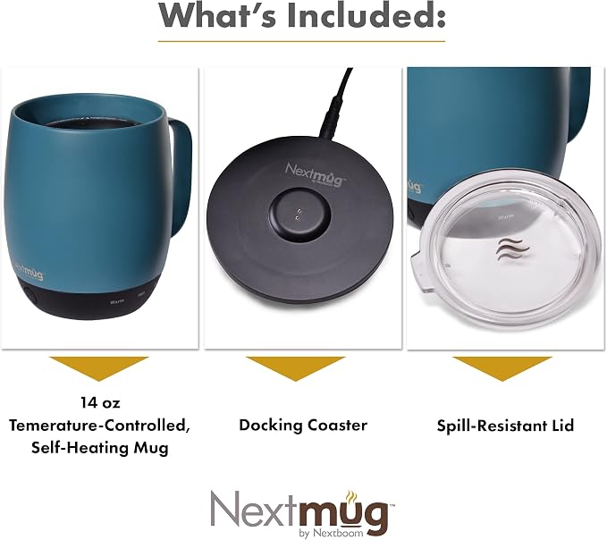 Nextmug - Temperature-Controlled, Self-Heating Coffee Mug (Slate Blue - 14 oz.)