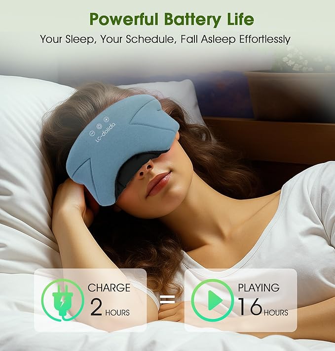 Sleep Mask with Headphones Bluetooth 5.4, LC-dolida Wireless Music Eye Mask for Sleeping Headphones with Soft Bamboo Cotton Cooling Breathable,Ultra-Thin Stereo Speaker for Side Sleepers - Ash Blue