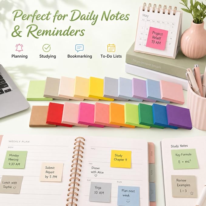 Fainne 120 Pack Sticky Notes Bulk 3 x 3 inch Self Stick Note Pads Multicolor Paper Memo for Office School Supplies Student Teacher Classroom Back to School Essentials, 50 Sheet/Pad (Mix Color)