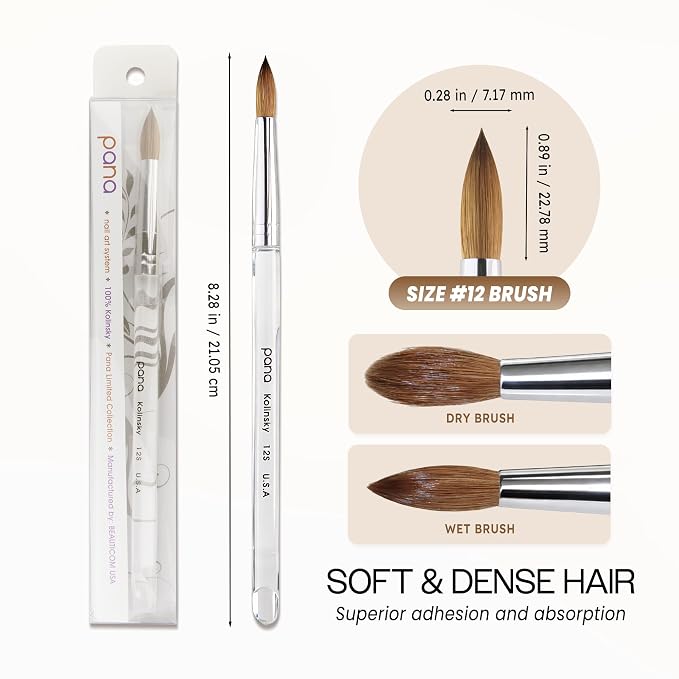 pana Finest Kolinsky 100% Pure Kolinsky Acrylic Nail Brushes (Round Shape) (Size # 12)