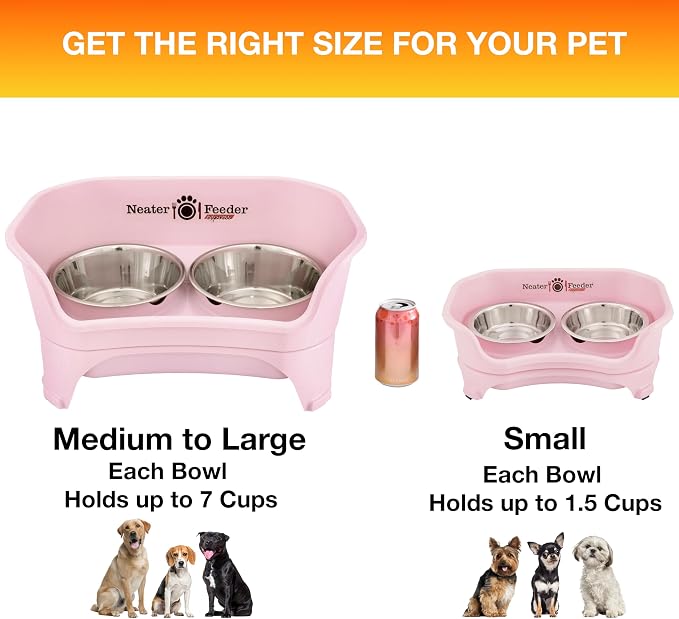 Neater Feeder Express Mess Proof Dog Bowls Elevated for Small Breeds Under 15 Lb, Made in USA, No Spill Raised Dog Food Bowl Stand, Stainless Steel Food and Water Bowl Set, Feeding Station, Pink