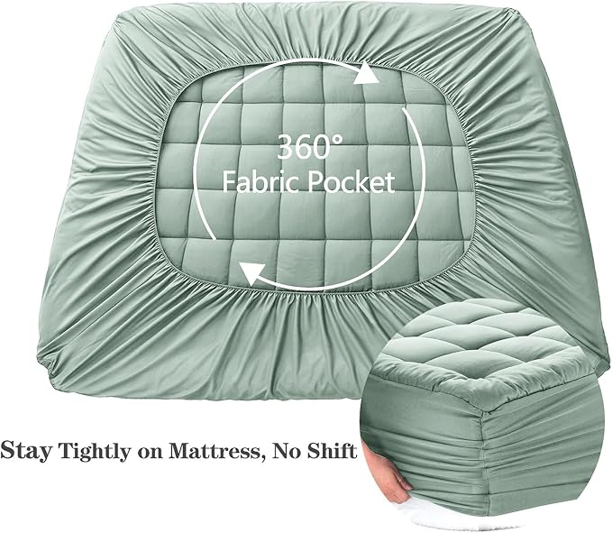 EASELAND King Size Mattress Pad Pillow Top Mattress Topper Cotton Top | 8-21" Deep Pocket Cooling Mattress Cover/Protector 78*80 Inches Pale Aqua, Boxing Quilted & Machine Washable