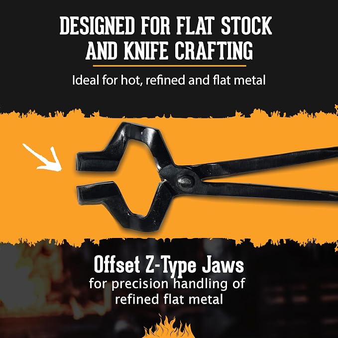 Offset Z-Type Blacksmith Tongs (17", Black) - Blacksmith Tools and Forging Tools for Beginner & Professional Blacksmithing - Durable Steel, Ergonomic Grip and Versatile