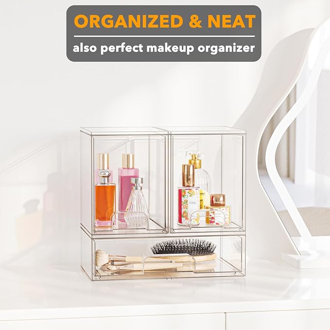 SpaceAid Bottle Storage Organizer Baby - Acrylic Bottles Station Organizer Container, Stackable Clear Drawers for Countertop, Vanity, Bathroom, Cabinet, Pantry Organization, 3 Pack, 2M1L, 10.9" H