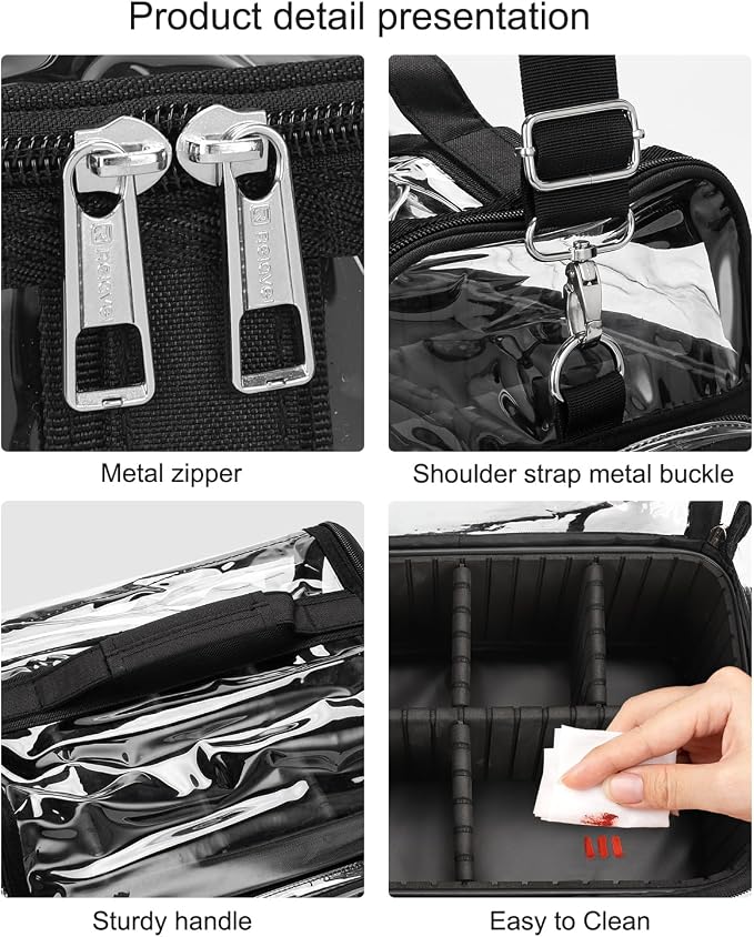 TANTO Makeup Brush Case, Clear Extra Large Cosmetic Organizer Holder Professional Makeup Artist Train Case with Adjustable Dividers&Strap Portable Makeup Brush Holder (02A-Black（XX Large）)