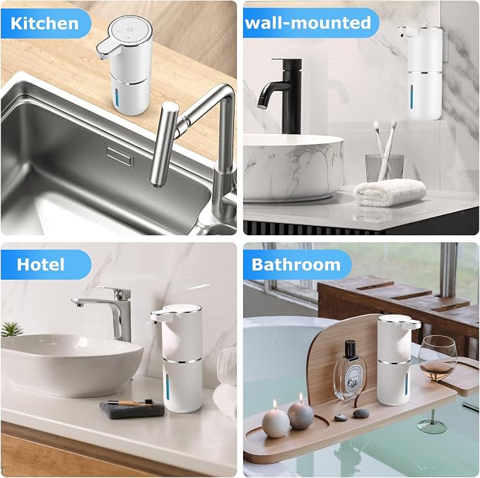 4 Pack Automatic Soap Dispenser,Liquid Soap Dispenser Touchless,12.8oz/380ml USB Rechargeabled Wall Mounted Smart SoapDispenser for Bathroom Kitchen Dish Soap