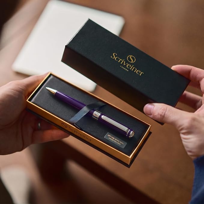 Scriveiner Aubergine Lacquer Ballpoint Pen - Stunning Luxury Pen, Schmidt Black Refill, Best Gift Set for Men & Women, Professional Executive Office, Nice Fancy Designer Pens