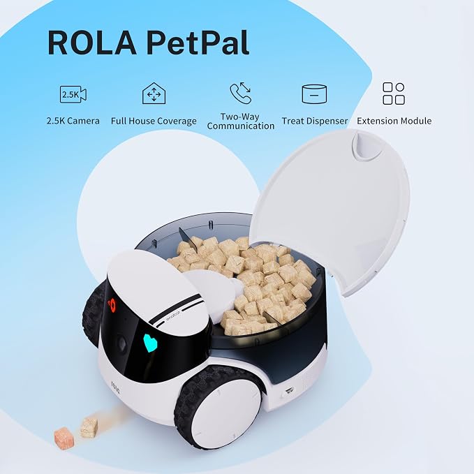 Enabot EBO ROLA PetPal Mobile 2.5K Pet Camera Robot with Treat Dispenser | Whole-Home Mobility, Two-Way Talk, Night Vision, Auto-Recharge, Interchangeable Modular Design