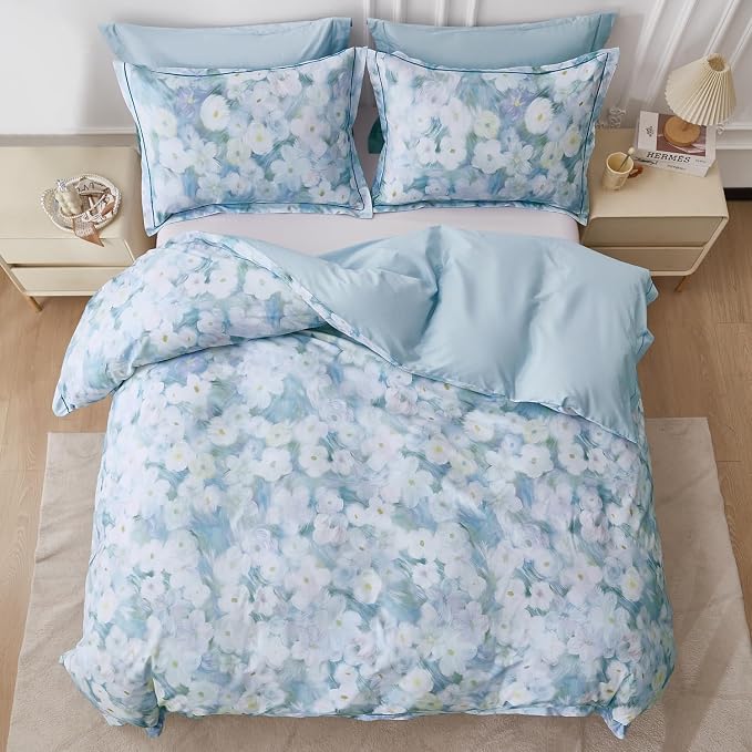 OAITE Duvet Cover Set Queen Size Oil Painting Pattern Ultra Soft 100% Cotton Duvet Cover Sets 3-PC, Breathable Duvet Cover with Zipper Closure & Corner Ties