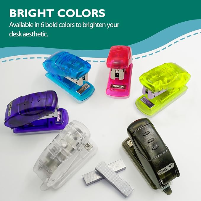 BAZIC Products Mini Stapler, Standard 26/6, with 500 Staples, 24-Box | 500 standard 26/6 staples for fast paper fastening at the desk, classroom, home office