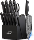 Knife Set, 15-Piece Kitchen Knife Set with Built-in Sharpener Block, German High-Carbon Stainless Steel, Dishwasher Safe, for Home Cooks and Everyday Meal Prep