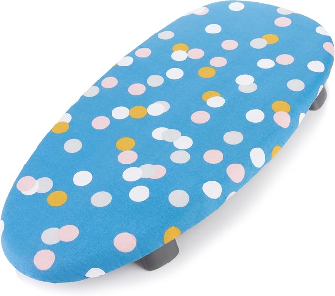Minky Homecare Therma-Lite Table Top Ironing Board - Space Saving Small Ironing Board with Folding Feet - Lightweight and Compact Mini Iron Table, Ideal for Small Spaces - Blue Spots, 27.5 x 13.3