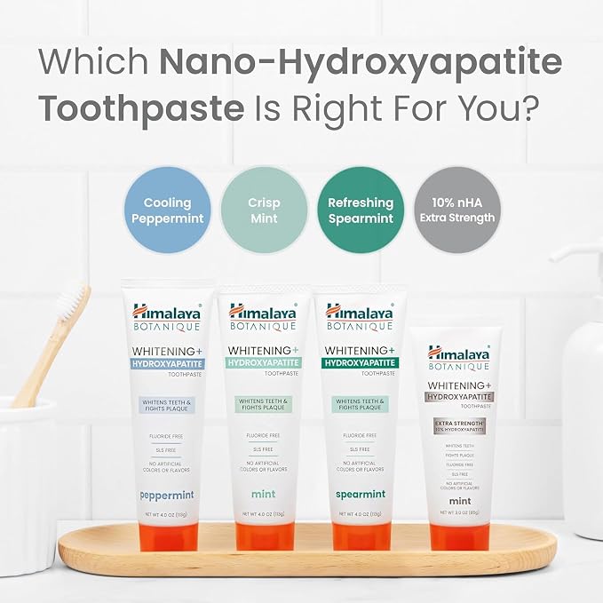 Himalaya Botanique Whitening Hydroxyapatite Toothpaste, Mint, 4 oz, 2 Pack | Nano Hydroxyapatite Toothpaste, Support Enamel Strength & Integrity,Great for Sensitive Teeth, Fluoride Free,SLS Free & Vegan