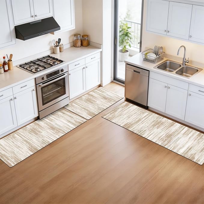 XLHOMO Kitchen Rugs Sets of 3, Non Slip Washable Kitchen Mats for Floor, Cushioned Anti-Fatigue Comfort Kitchen Mat, Rubber Backing Abstract Kitchen Floor Mat for Laundry, Desk, Sink, Office