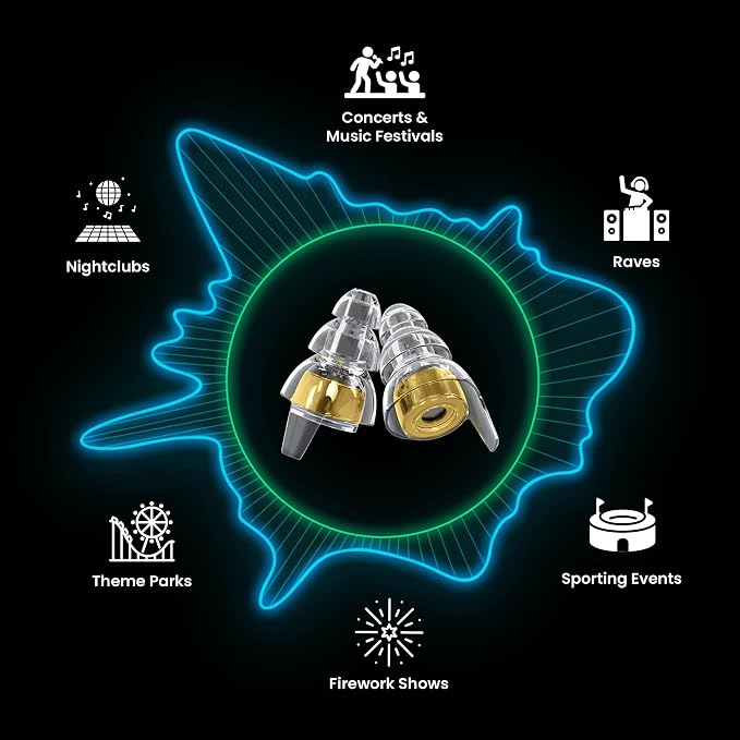 Eargasm High Fidelity Gold Earplugs for Concerts, Festivals, Musicians, DJs, Night-Life, Motorcycle Hearing Protection - Reusable Ear Plugs for High Fidelity Noise Reduction up to 21 dB