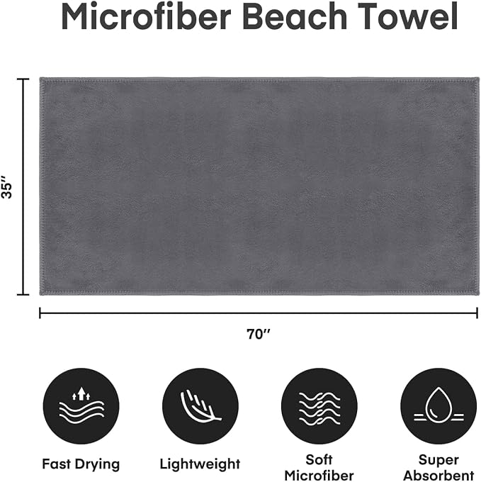 JML Microfiber Bath Sheet Towels, 2 Pack, 35" x 70", Grey | Oversized, Hanging Loop, Soft, Super Absorbent, Fast Drying, Perfect for Sauna, Shower, Sport, Fitness, Yoga