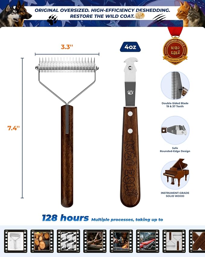 Dog Brush for Shedding 20 Blade Dematting Tool Pet Brush Dual Side, Undercoat Rake for Large Medium Small Dogs and Cats, Shedding Dog Comb for Grooming, Premium Wood Handle