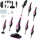 OLIXIS 10-in-1 Steam Mop, 1550W Detachable Handheld Steam Cleaner for Floor Cleaning, 16FT Cord, 2 Washable Pads, Multi-Purpose Floor Steamer for Hardwood, Carpet, Tile, Grout, Windows, Black Pink