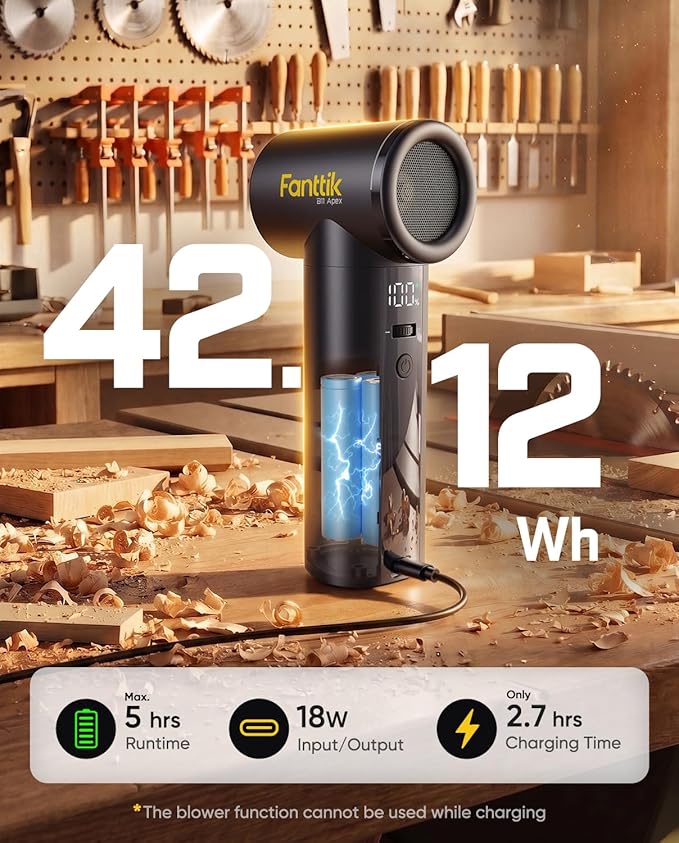 Fanttik B11 Apex Electric Air Duster, High-Performance Compressed Air Duster, 100 Gears Adjustable, One-tap Booster, 42.12Wh Rechargeable Battery, Electric Duster for PC, Workshop, Car Interior