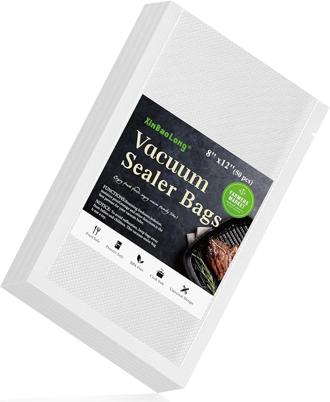 Vacuum Sealer Bags, 8" x 12" Quart, 50 Pcs | Commercial Grade, BPA Free, Sous Vide Compatible, Puncture Prevention, Kitchen Essentials