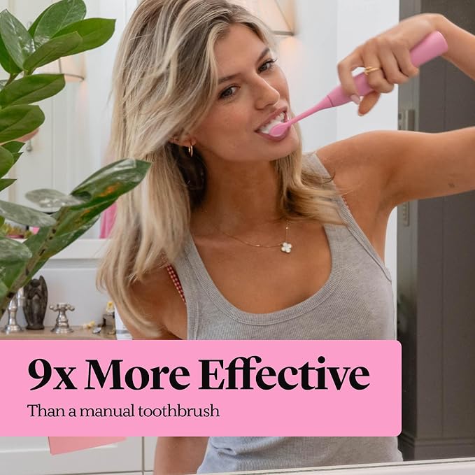 Made by Dentists PRO‑X Sonic Electric Toothbrush for Adults – Dentist‑Designed Whitening Rechargeable Toothbrush, 9 x More Plaque Removal, 70 Day Battery, 3 Modes, Travel Case & Extra Heads, Pink