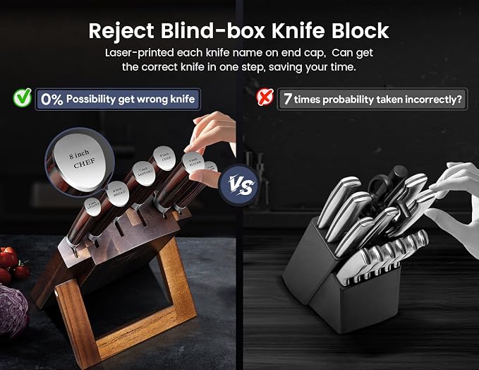 SYOKAMI 2026 Upgrade Knife Set 7 Piece Japanese Style Kitchen Knife Set With Foldable Magnetic Acacia Wood Block Sharp High Carbon Stainless Steel Chef Knives Set with Anti-slip Handle, Ideal for Gift