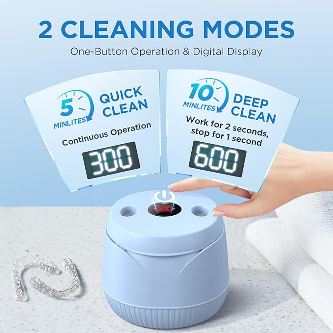 Dental Ultrasonic Retainer Cleaner Machine: 45kHz Dental Cleaning Pod with Digital Timer & 200ML, Cleaning for Dentures, Mouth Guards, Aligners, Night Guards, Braces, Toothbrush Heads & Jewelry, Blue