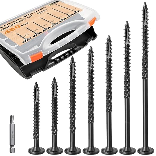 #14 Wood Screws Assortment Kit, 480Pcs Star Drive Decking Wood Screws, Rust Resistant Timber Screws for Timber/Log/Landscaping(2-7/8", 3", 4", 4-1/2", 5", 6", 8")