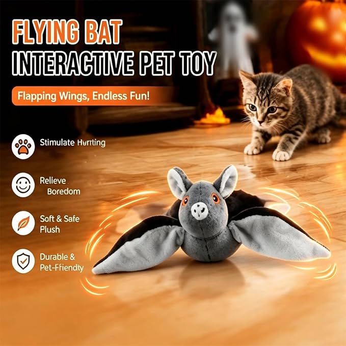 Flying Bat Dog Toy,Flying Bat Toy for Dogs & Cats，1PCS | Flapping Bat Toy with Chirping Engages Cats and Dogs,Mimics Real Flying Motion,Flapping Wings Interactive Pet Toy